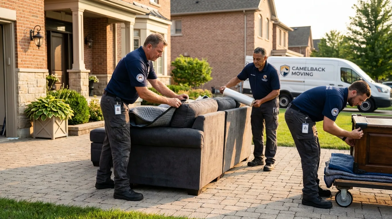 Large estate moving crew wrapping furniture in Chico, TX